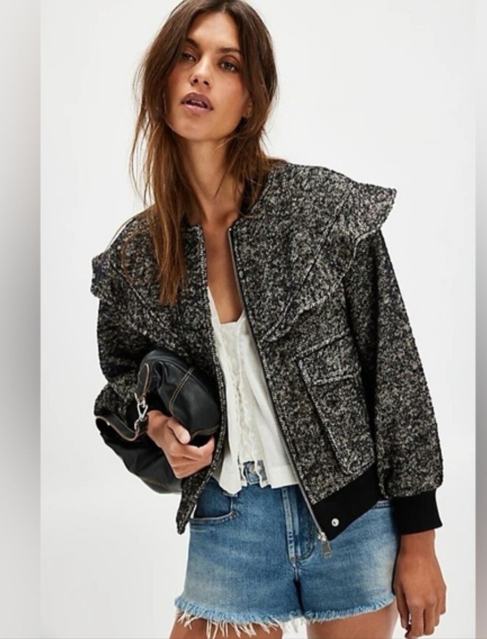 Free People Driftwood Frills Bomber Jacket